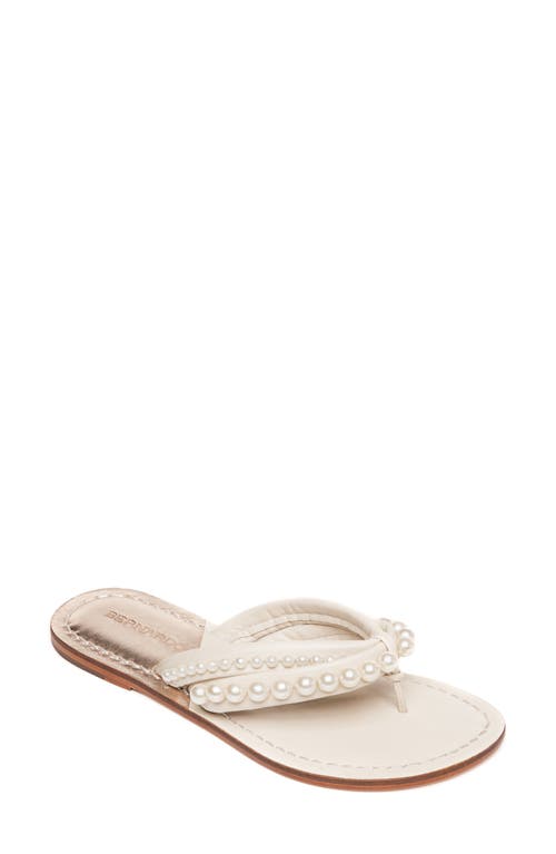 BERNARDO FOOTWEAR Miami Imitation Pearl Flip Flop in Eggshell/Light Gold Leather