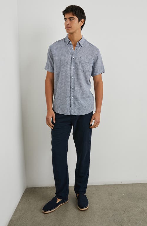 Shop Rails Carson Geometric Print Short Sleeve Linen Blend Button-up Shirt In Crown Jewel Sapphire