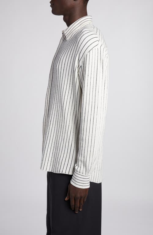 Shop Bottega Veneta Pinstripe Rib Stitch Button-up Shirt In Chalk/grey Melange