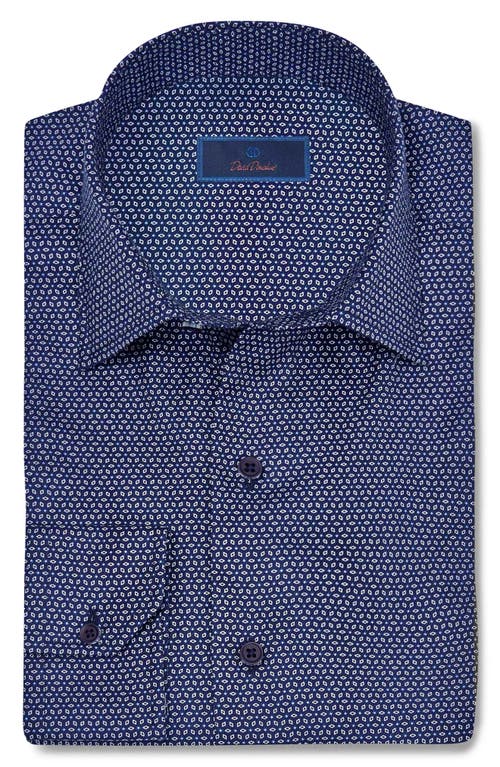 David Donahue Geometric Print Cotton Twill Button-Up Shirt Navy at Nordstrom,