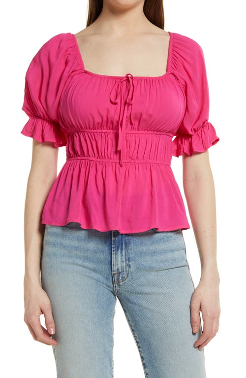 Melrose and Market Ruched Puff Sleeve Top in Pink Magenta