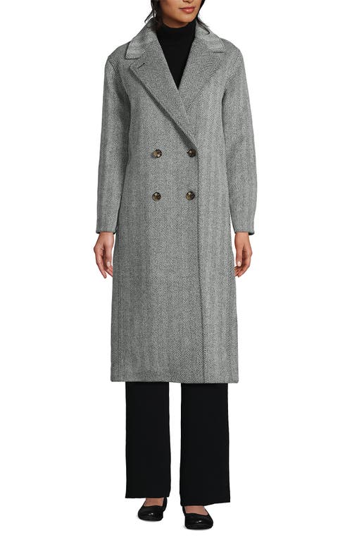 Shop Lands' End Insulated Double Breasted Wool Coat In Black Wool Herringbone