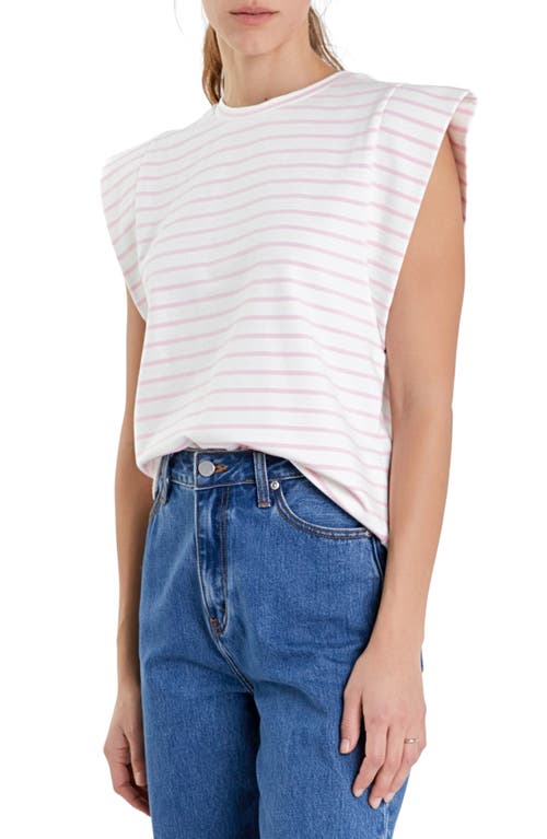 Shop English Factory Stripe Extended Shoulder T-shirt In White/pink