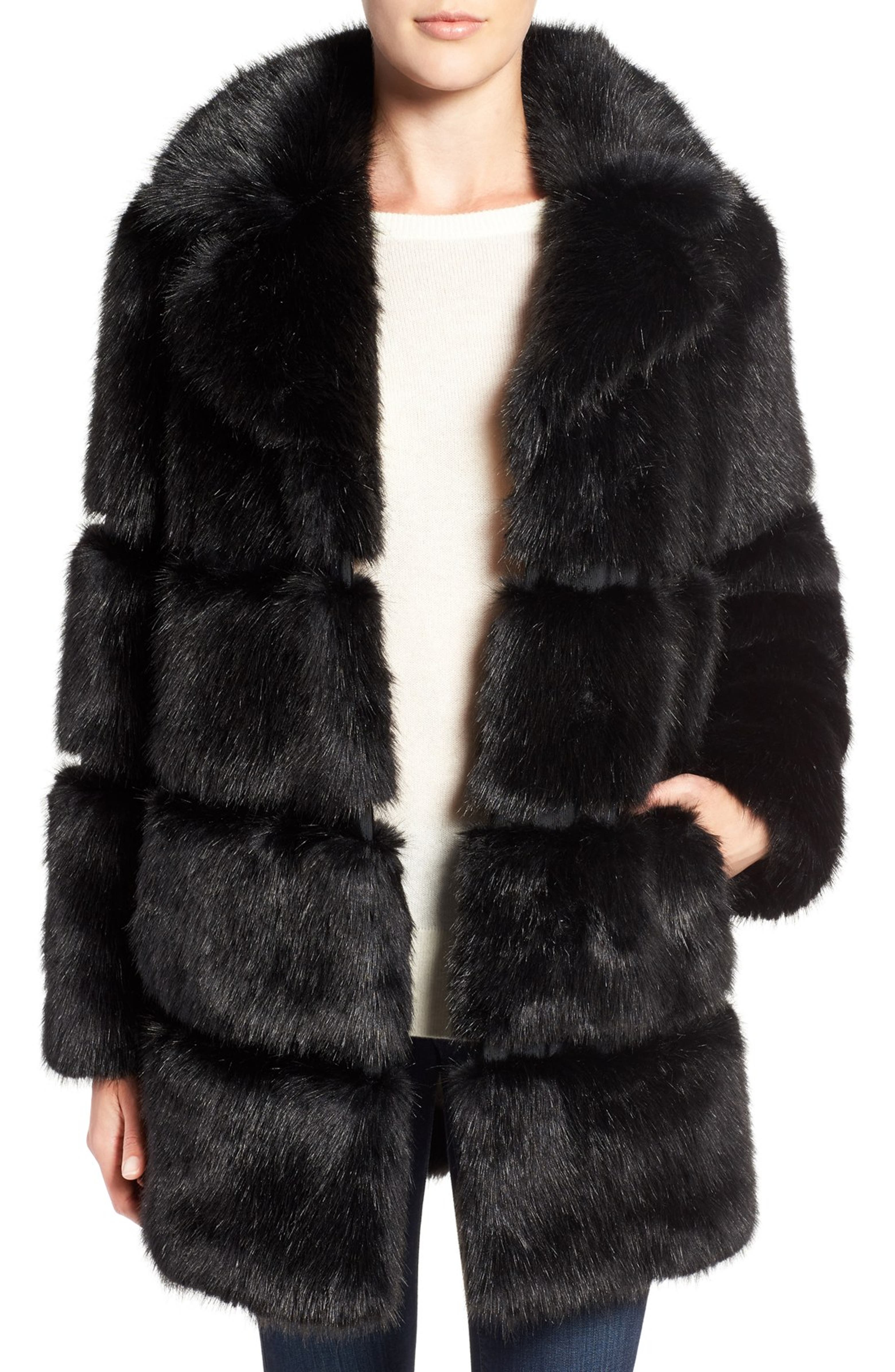 kate spade new york grooved faux fur coat | Nordstrom