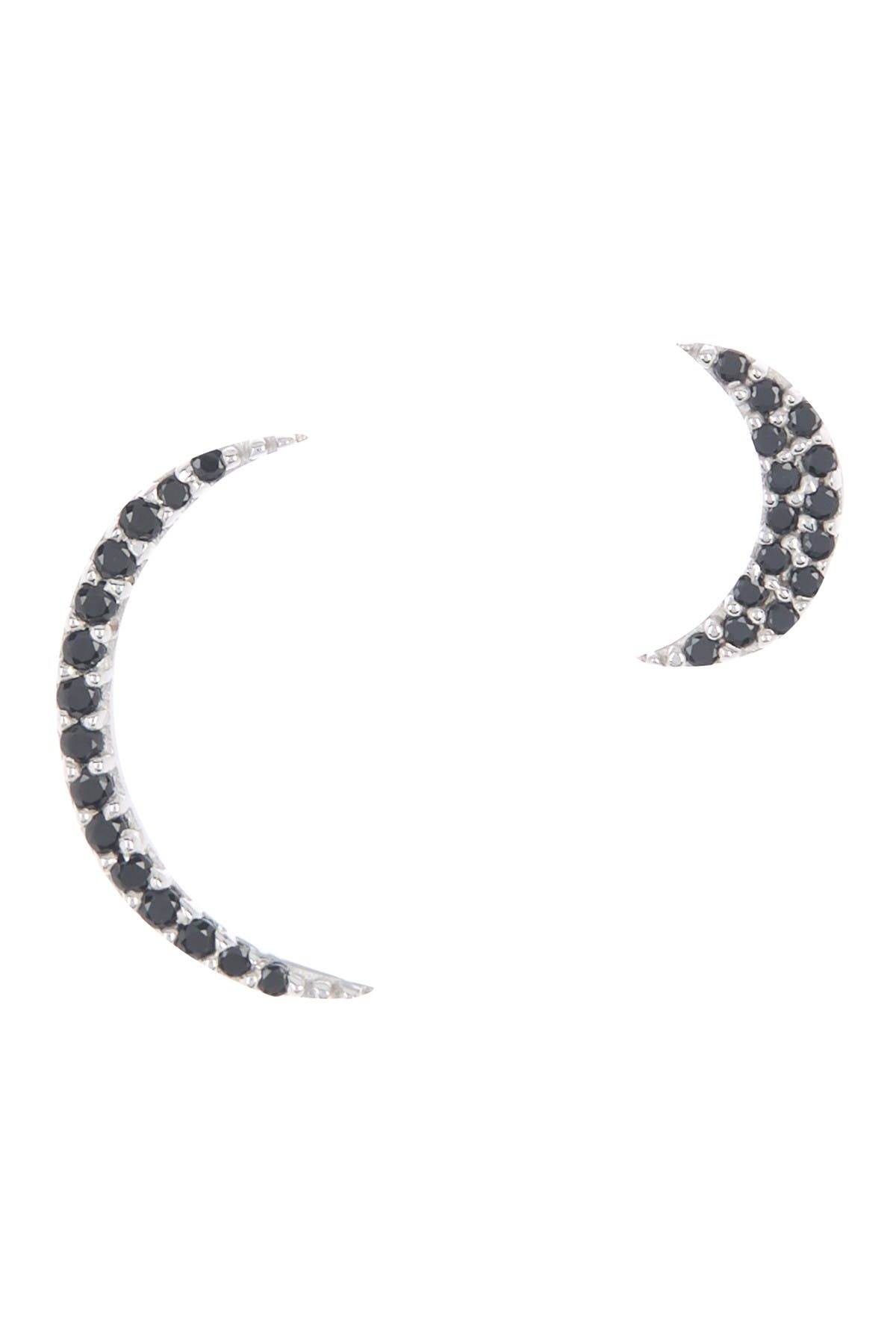 Adornia Fine Sterling Silver Mismatched Pave Black Spinel Moon Stud Earrings