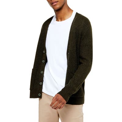 Topman Rack Textured Cardigan Sweater, Green