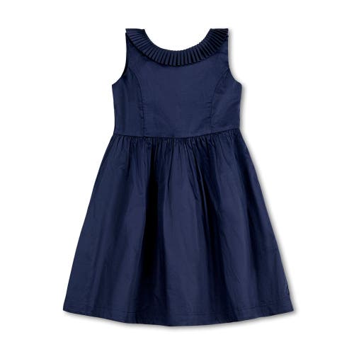 Hope & Henry Girls' Pleated Collar Party Dress, Toddler In Navy Sateen