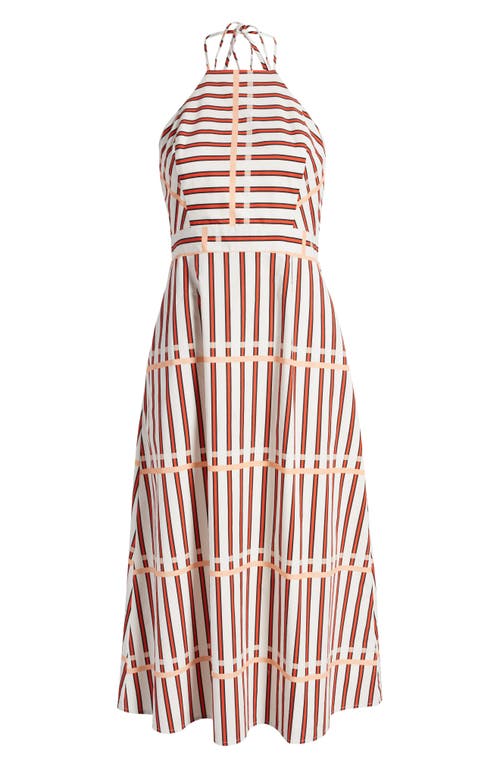 Shop Du Paradis St. Tropez Stripe Halter Neck Midi Dress In Coral Reef Stripe