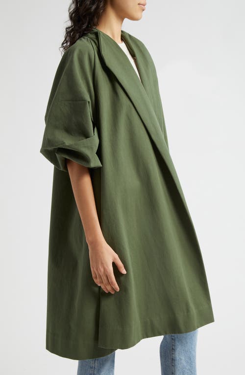 Shop Mille Josephine Gathered Sleeve Cotton Coat In Olive