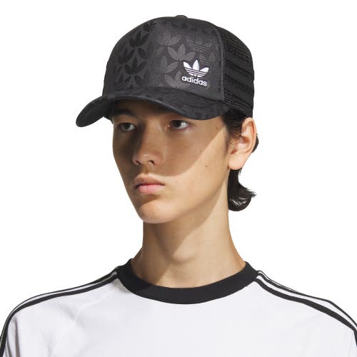 Shop Adidas Originals Adidas Monogram Snapback Trucker Hat In Black/white