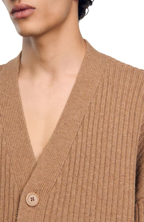 Shop Sandro Oversized Rib Knit Cardigan In Praline