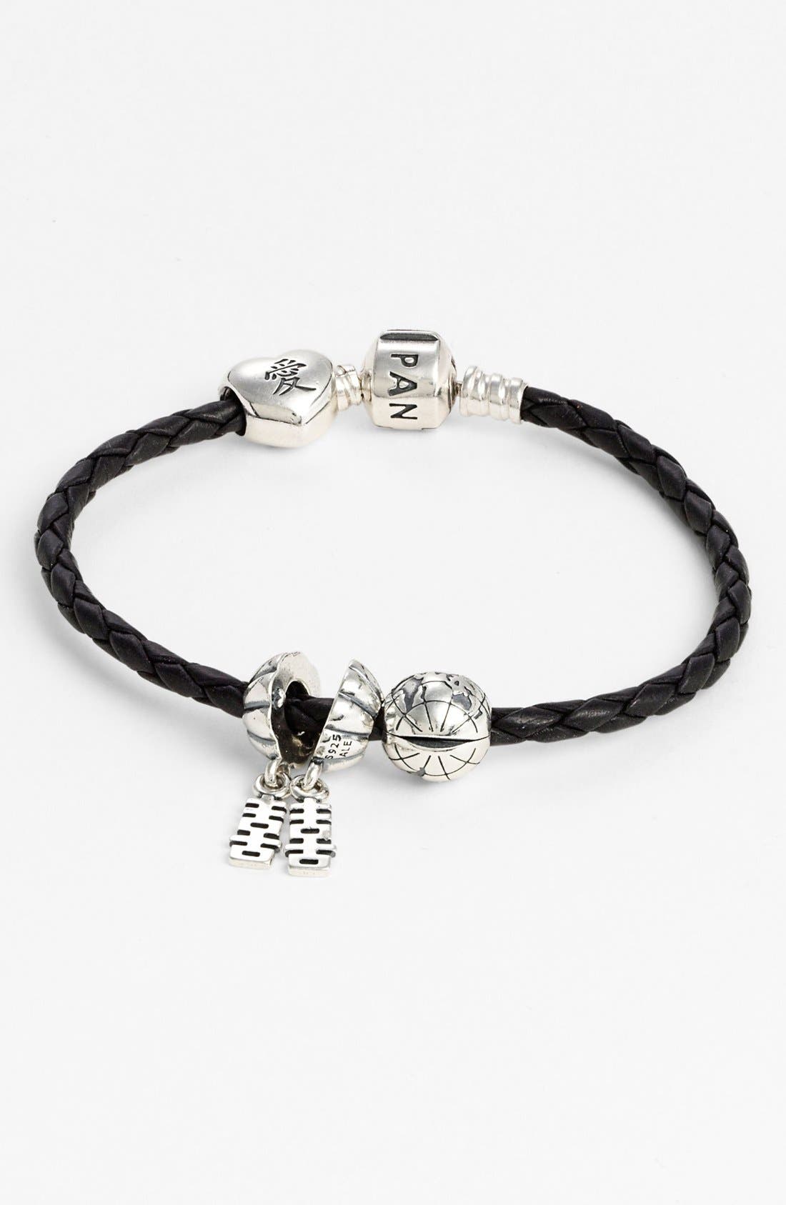 PANDORA Woven Leather Charm Bracelet Nordstrom