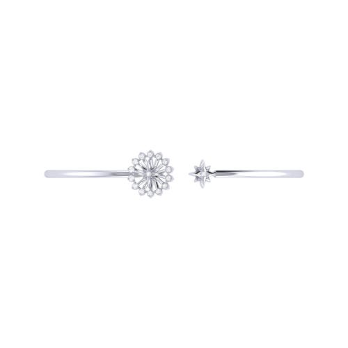 Luvmyjewelry Starburst Sterling Silver And Diamond Adjustable Cuff In Silver