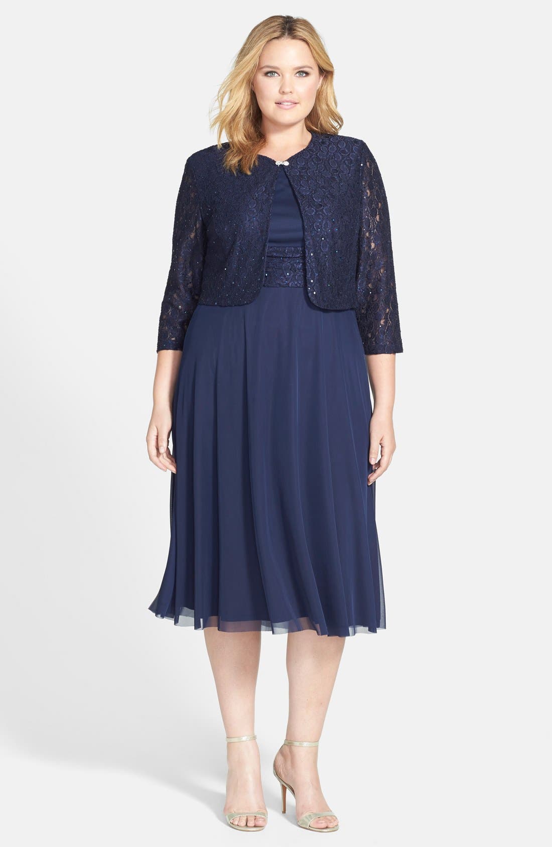 Jessica Howard Ruched Waist Dress & Lace Jacket (Plus Size) Nordstrom
