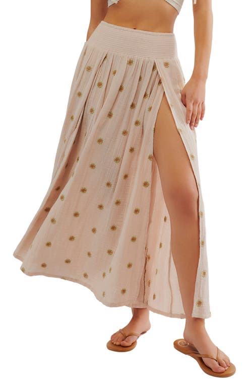 Free People Real Love Floral Embroidered Cotton Maxi Skirt Crystal Gray at Nordstrom,
