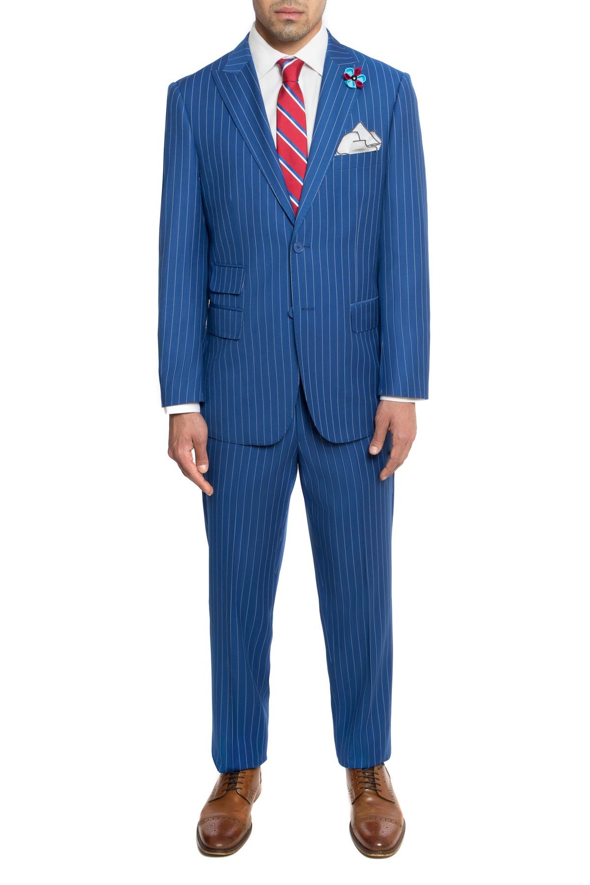 English Laundry Blue Pinstripe Two Button Peak Lapel Trim Fit Suit 