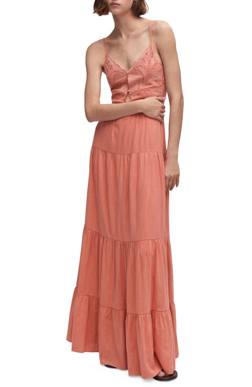 MANGO Embroidered Maxi Dress in Coral Red at Nordstrom, Size 4