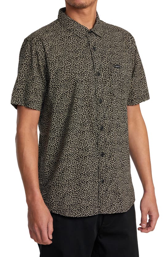 Shop Rvca Morning Glory Floral Short Sleeve Button-up Shirt In Black