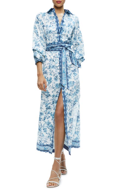 Alice + Olivia Tanika Floral Stretch Cotton Maxi Shirtdress in Je L Adore Spring Sky at Nordstrom, Size Small