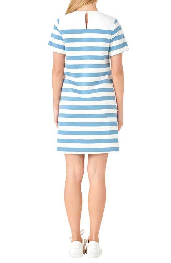 Shop English Factory Stripe Patch Pocket Shift Dress In White/ Blue