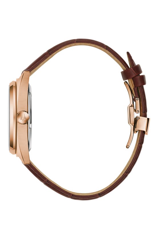 Bulova Men's Automatic Classic Surveyor Brown Leather Strap Watch 41mm In Rose Goldone