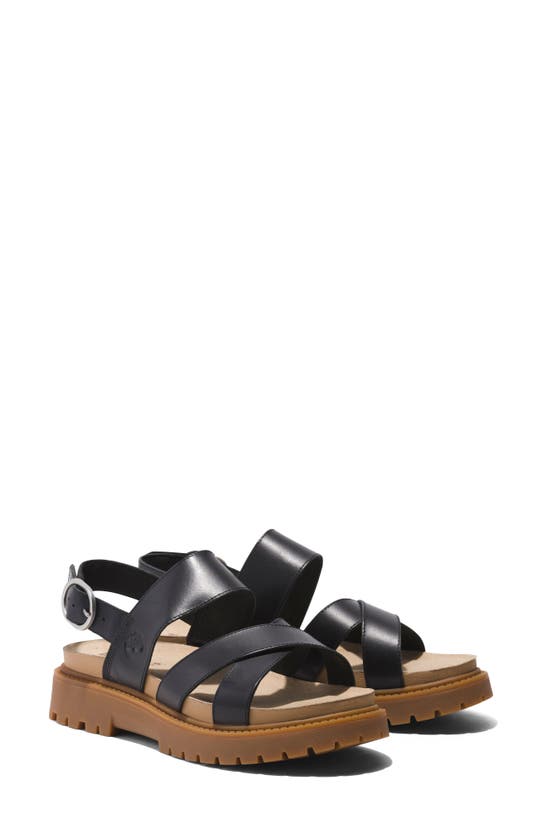 Timberland Clairemont Way Cross Strap Sandal In Black Full Grain