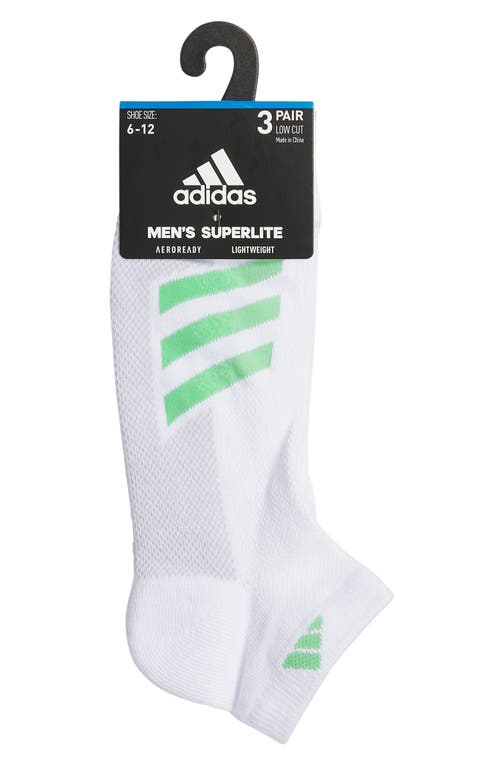 Shop Adidas Originals Adidas 3-pack Superlite Low Cut Socks In White/green Spark/blue Burst