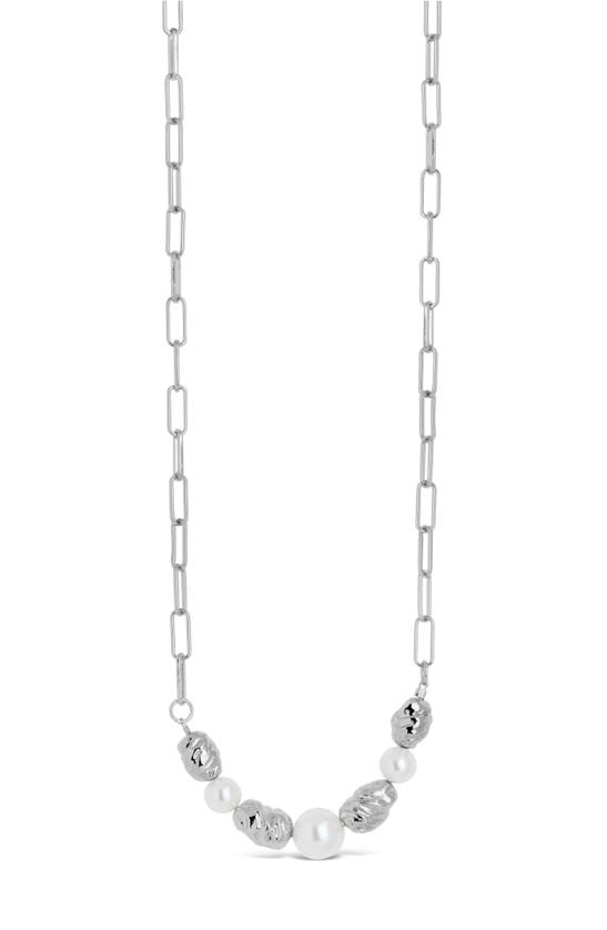 Shop Sterling Forever Sylvie Cultured Pearl Paper Clip Chain Necklace In Silver