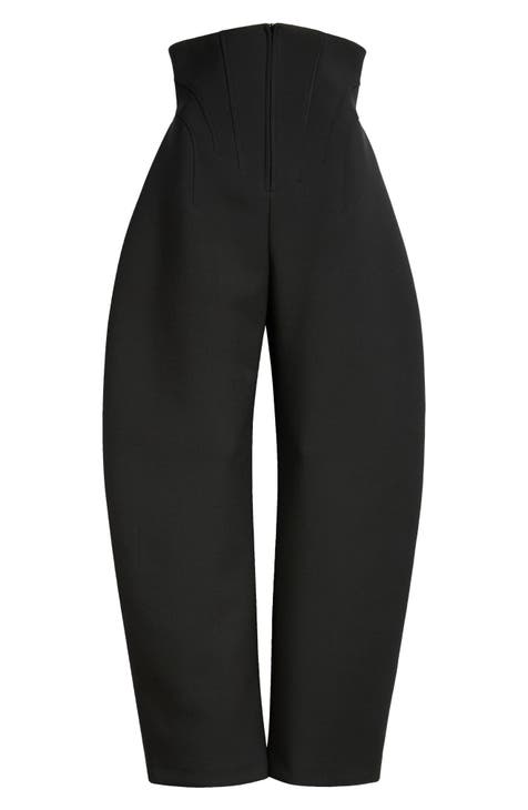 Print Bustier Trousers in Black Stretch Wool Gabardine