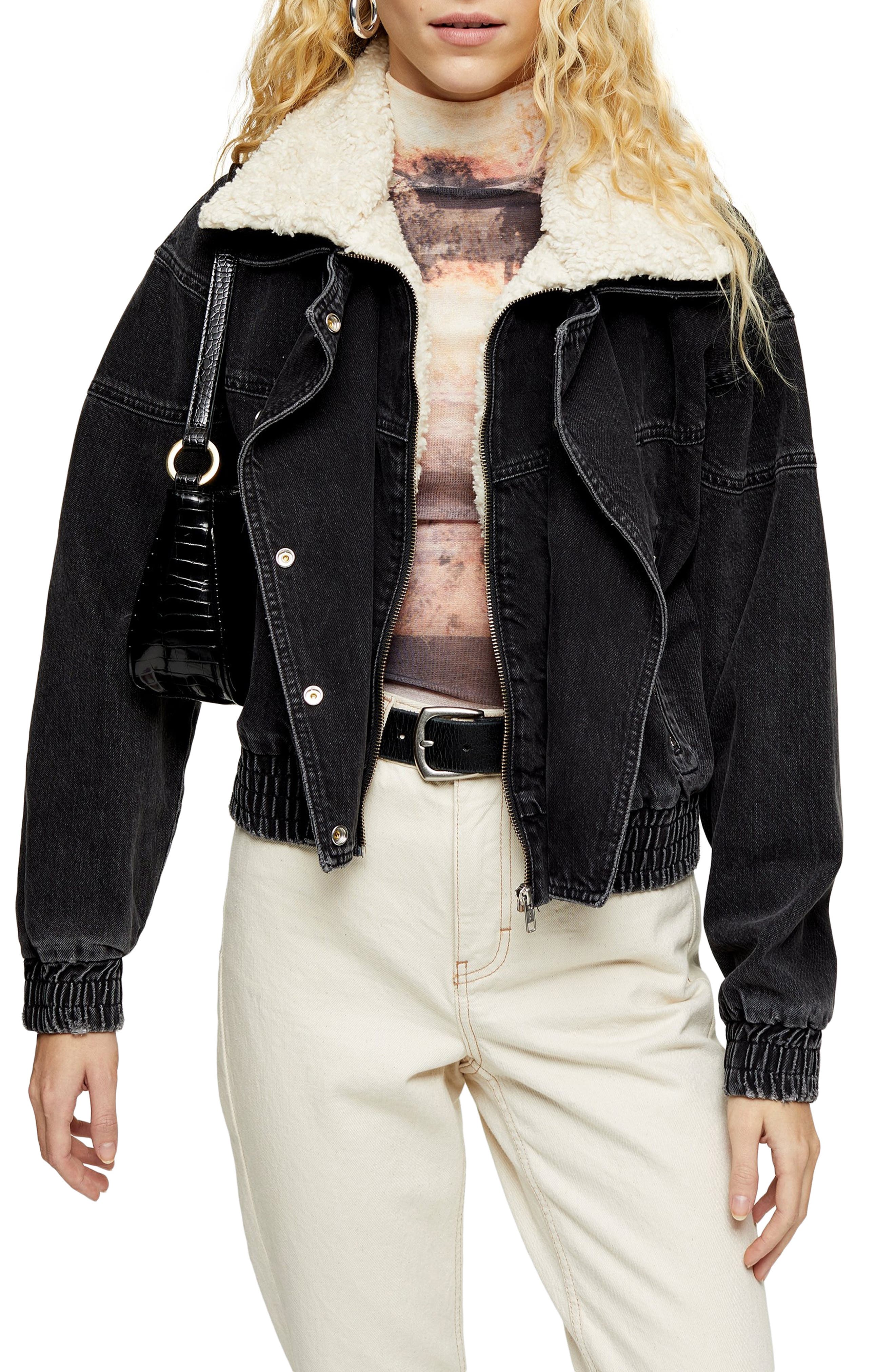 topshop leather jacket fur collar