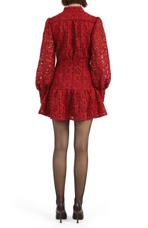 Bardot Remy Long Sleeve Floral Lace Minidress In Deep Red
