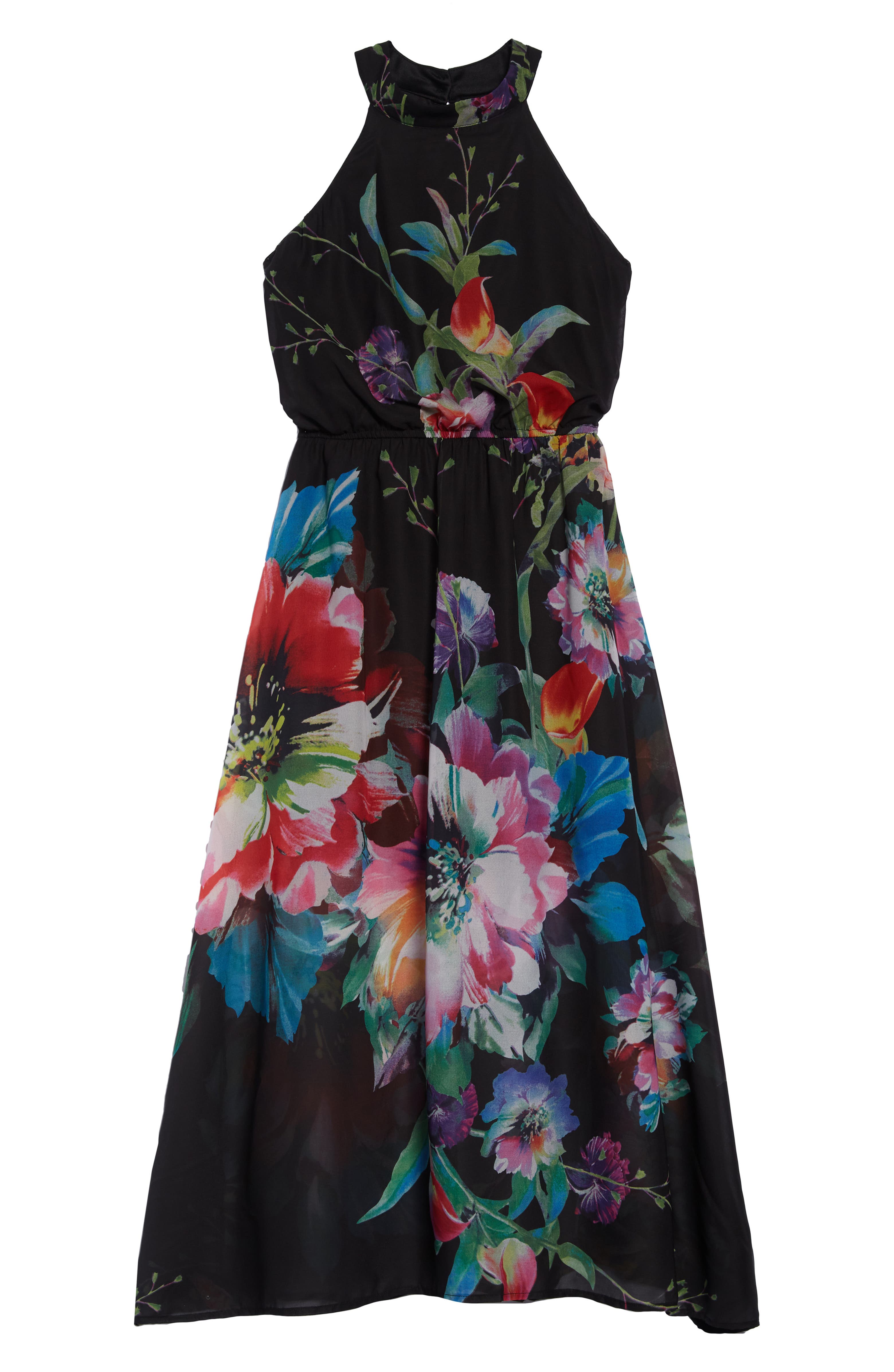 Ava & Yelly Floral Print Chiffon Maxi Dress (Big Girls) | Nordstrom