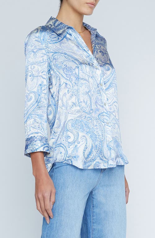 Shop L Agence L'agence Dani Paisley Print Silk Button-up Shirt In Ivory/blue Decorated Paisley