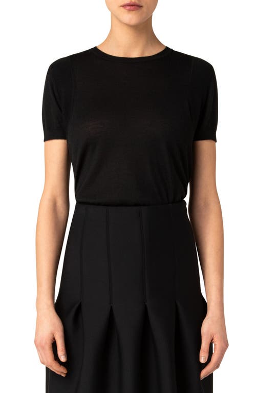 Akris Short Sleeve Cashmere & Silk Sweater in Black