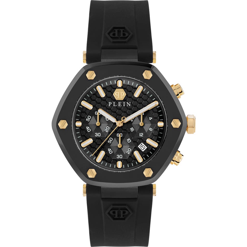 PHILIPP PLEIN The Hexagon Chronograph Silicone Strap Watch, 42mm in Ip Black 
