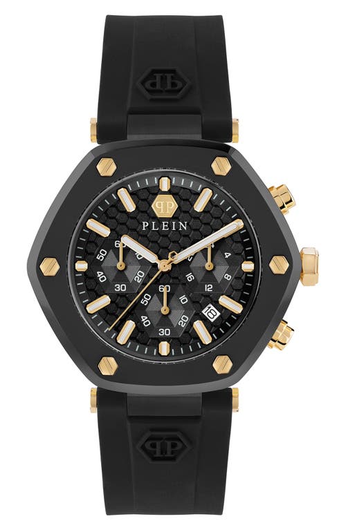 PHILIPP PLEIN The Hexagon Chronograph Silicone Strap Watch, 42mm in Ip Black at Nordstrom