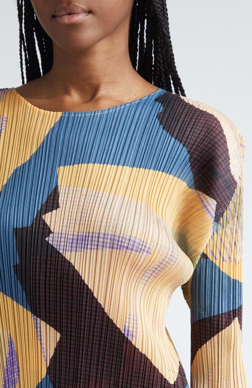 ISSEY MIYAKE PLEATS PLEASE ISSEY MIYAKE METEORITE PRINT PLEATED THREE-QUARTER SLEEVE TOP 