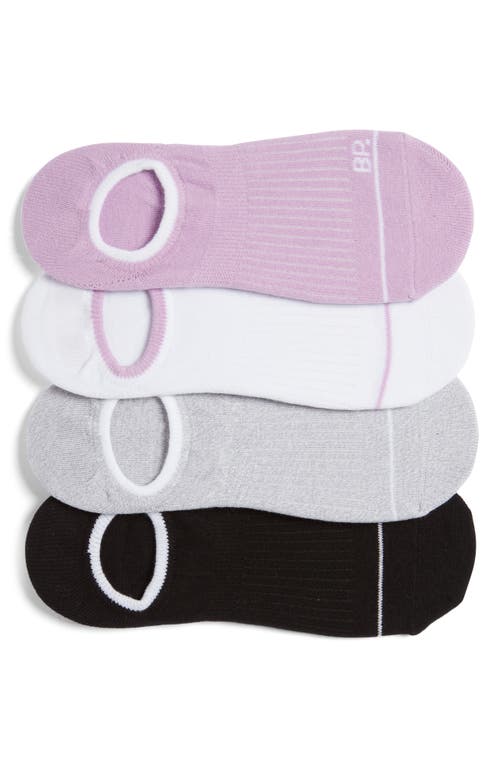 BP. Assorted 4-Pack Organic Cotton Blend No Show Socks in Purple Lily Black Multi
