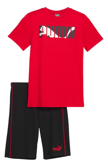 Shop Puma Performance T-shirt & Shorts 2-piece Set In Medium Red