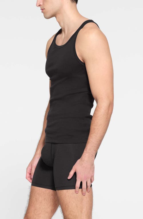 Shop Skims 3-pack Rib Stretch Cotton Tanks In Onyx