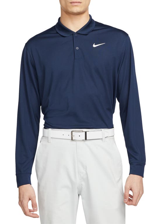 Nike Golf Dri-FIT Victory Long Sleeve Golf Polo in College Navy/White