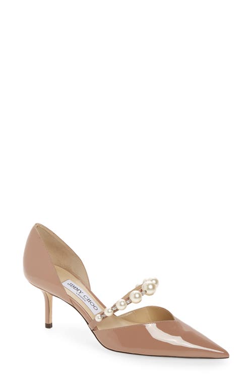 Jimmy Choo Aurelie Imitation Pearl Strap Pointed Toe Pump Ballet Pink/White at Nordstrom,