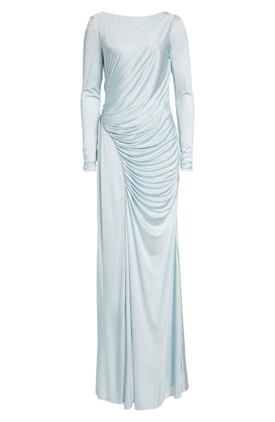Shop Givenchy Long Sleeve Draped Jersey Evening Gown In Frost