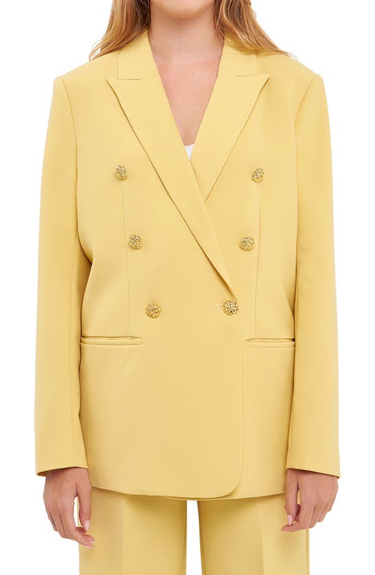 Shop English Factory Structured Double Breasted Blazer In Daffodil