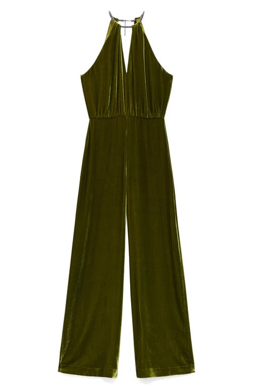 MANGO Velvet Jumpsuit in Olive Green at Nordstrom, Size Small