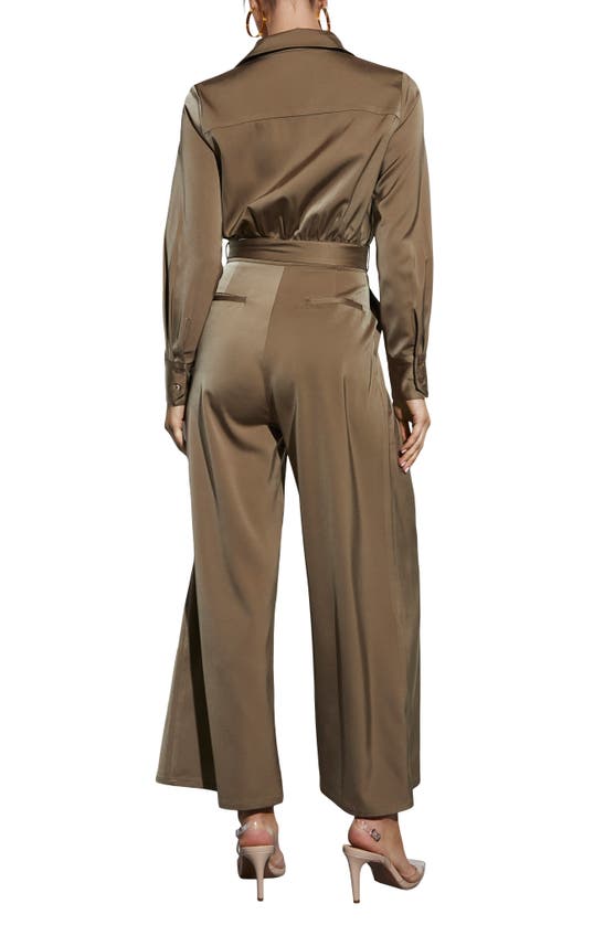 Shop Vici Collection Pull It Together Satin Jumpsuit In Dark Sage