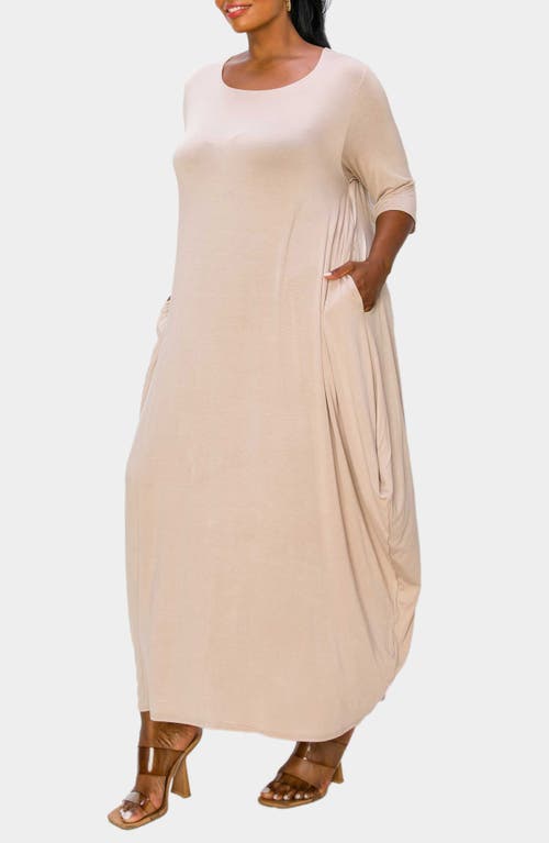 Shop L I V D Evelyn Bubble Hem Jersey Midi Dress In Sand