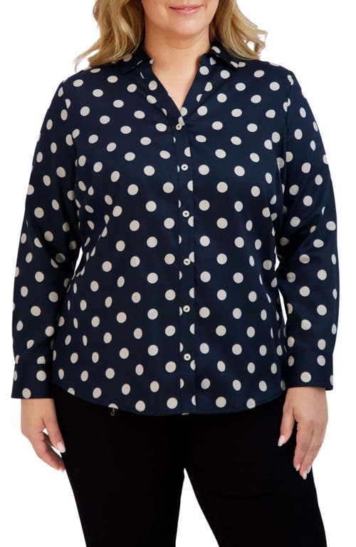 Foxcroft Mary Dot Print Button-Up Shirt Black at Nordstrom,