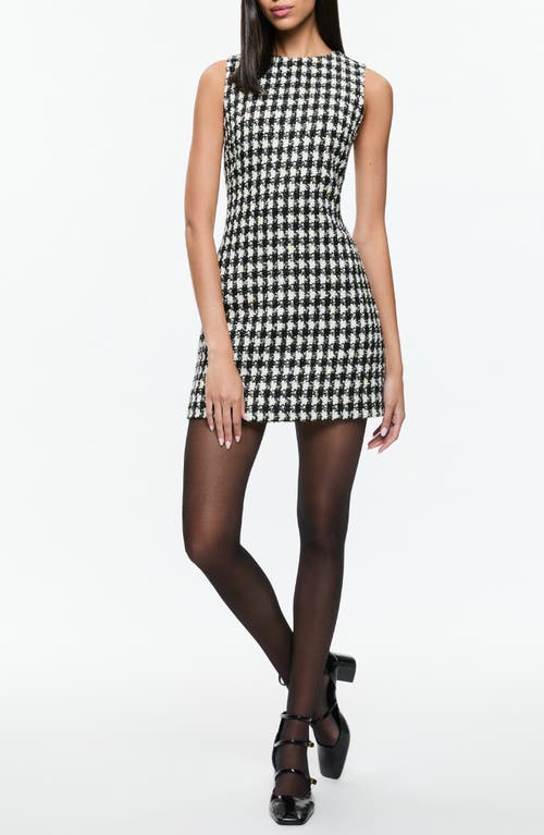 Shop Alice And Olivia Alice + Olivia Clyde Houndstooth Tweed Sheath Dress In Black/white