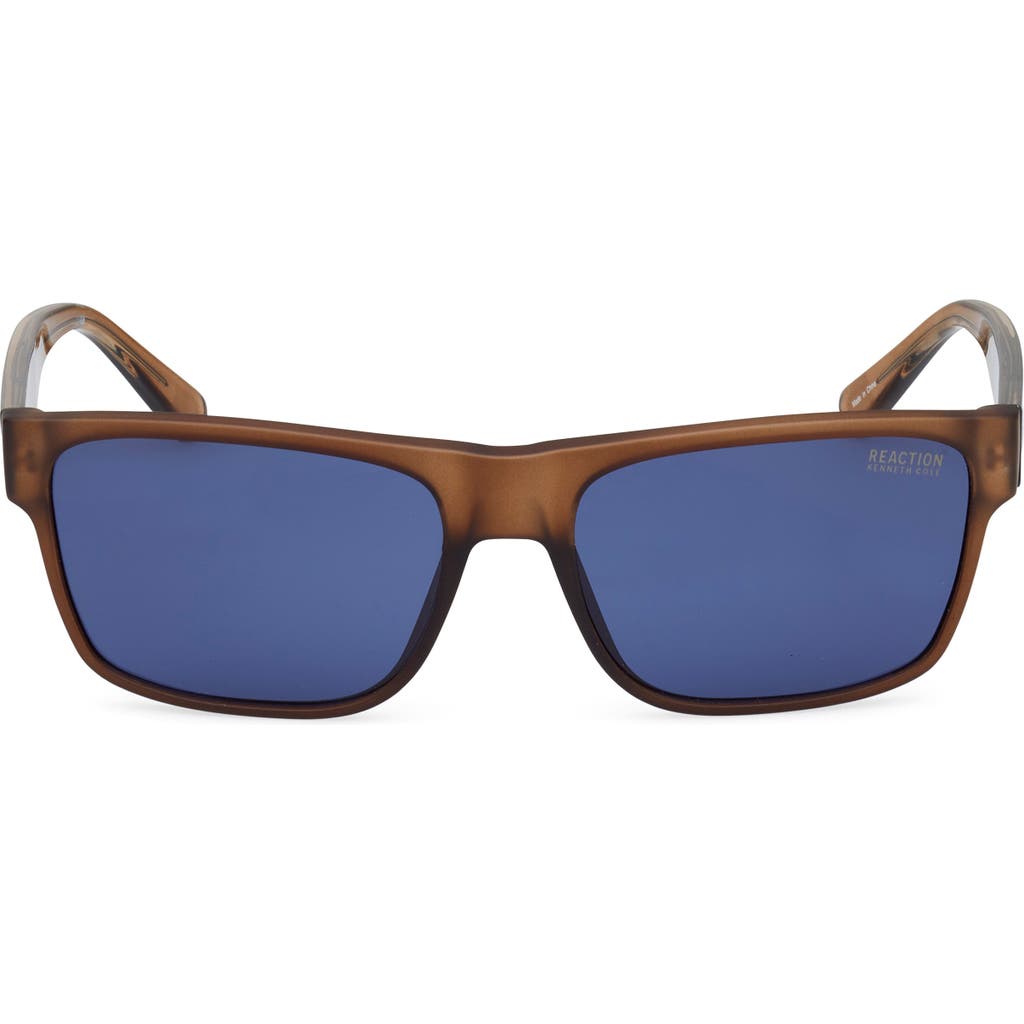 Shop Kenneth Cole 58mm Rectangular Sunglasses In Shiny Light Brown/blue